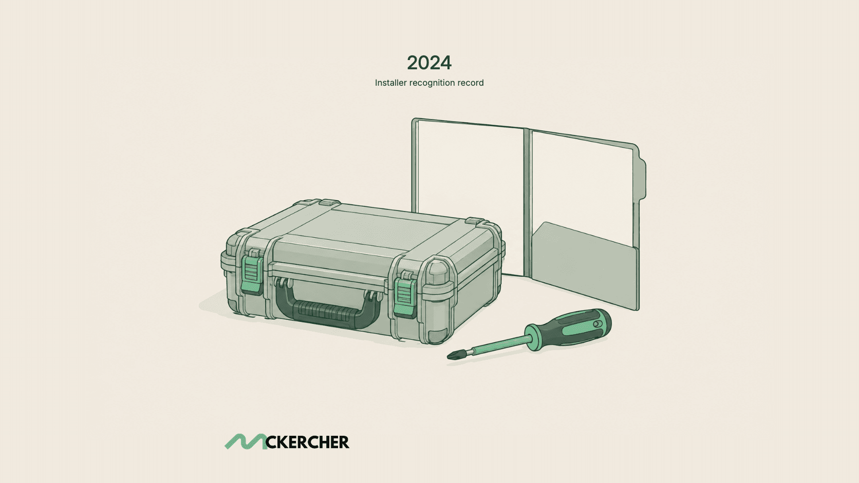 Conceptual illustration of a field-service case and archival folder, labelled 2024 installer recognition record.