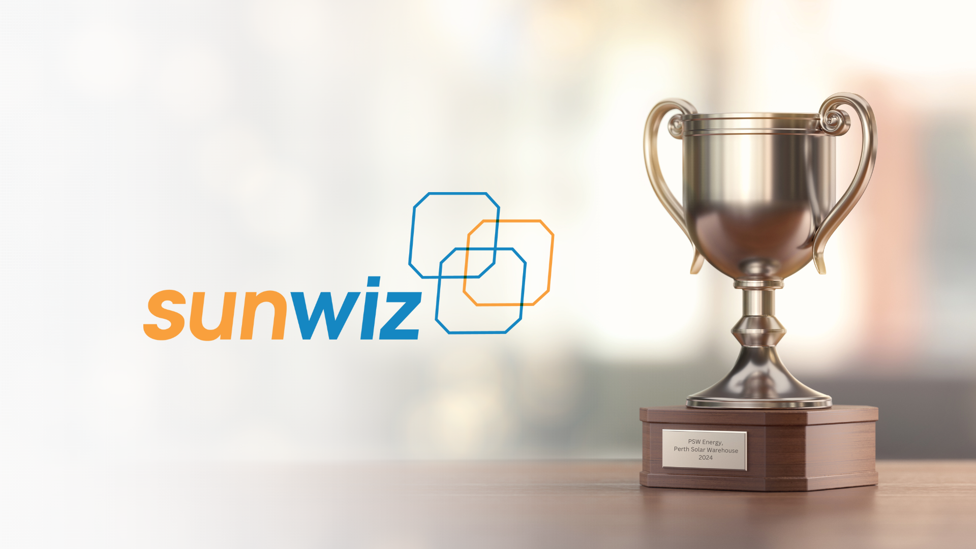 Sunwiz Awards 2024: PSW Energy & Perth Solar Warehouse trophy with Sunwiz logo