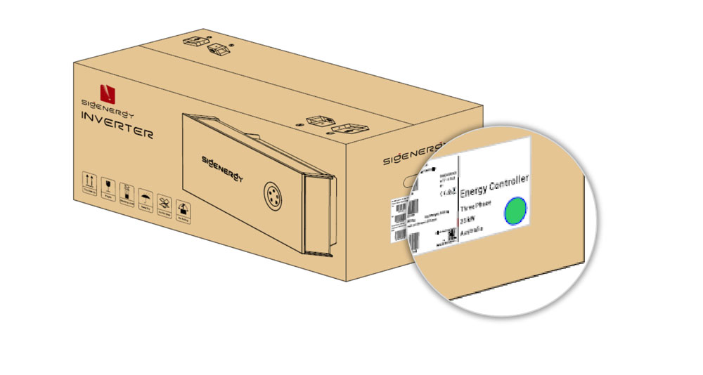A cardboard box labeled “Sigenergy Inverter” with a close‑up showing the energy controller label and product details.